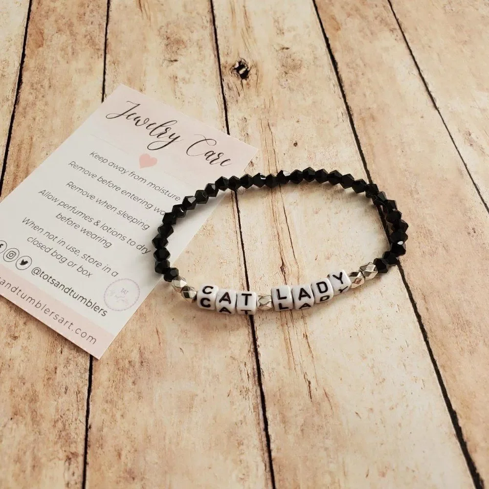 Cat Lady Jewelry, Beaded Stretch Bracelet, Gifts for Cat Ladies